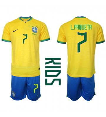 Brazylia Lucas Paqueta #7 Koszulka Podstawowych Dziecięca MŚ 2022 Krótki Rękaw (+ Krótkie spodenki)